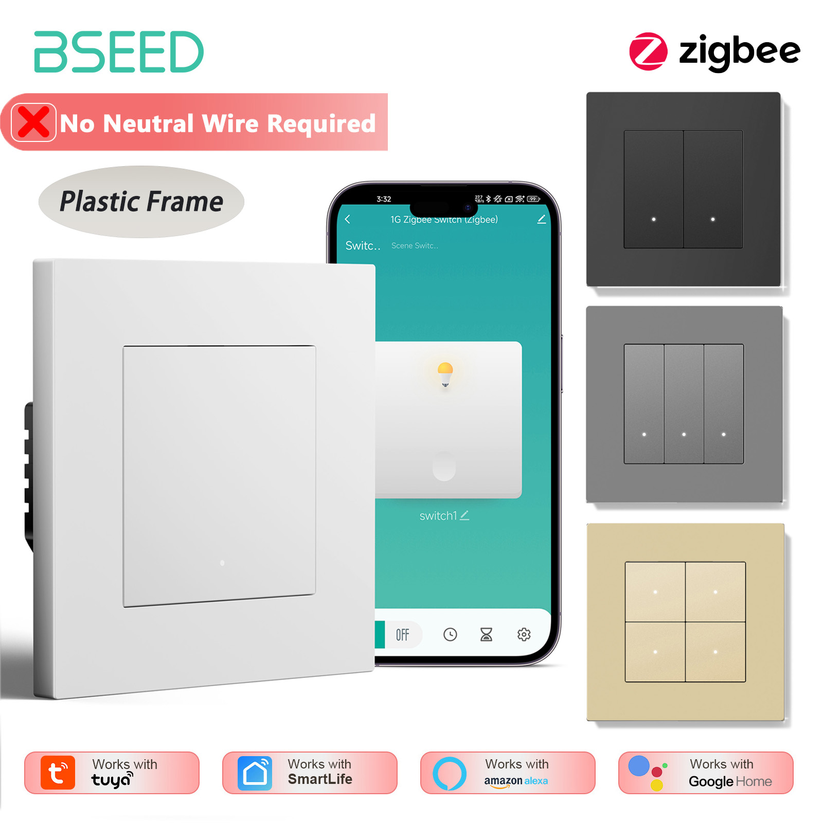 BSEED 1/2/3/4Gang Zigbee Light - Tuya 4 Channel 评论和价格