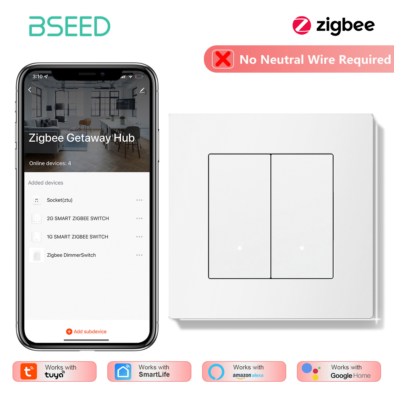 BSEED 1/2/3/4Gang Zigbee Light - Tuya 4 Channel 评论和价格